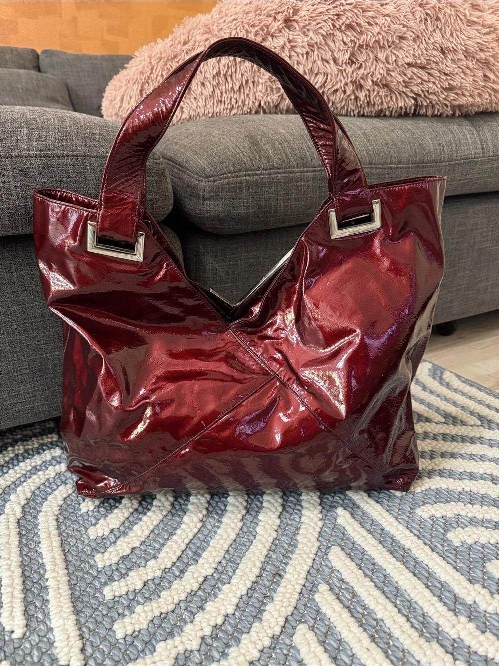 Rare Kooba Oversized Y2K Metallic Cherry Patent Hobo Indie Sleaze Statement Bag